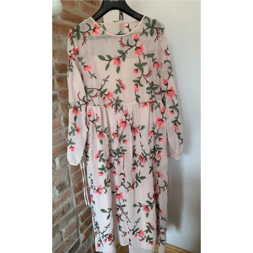 Seventy Venezia Italian Designer Embr. Floral Mesh Overlay Midi Dress US 6 $485